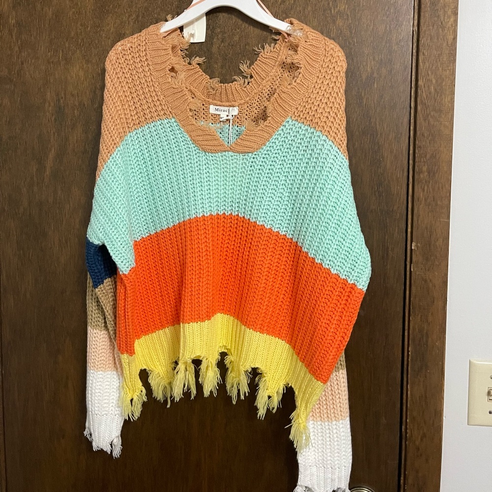 Multicolored Distressed Sweater